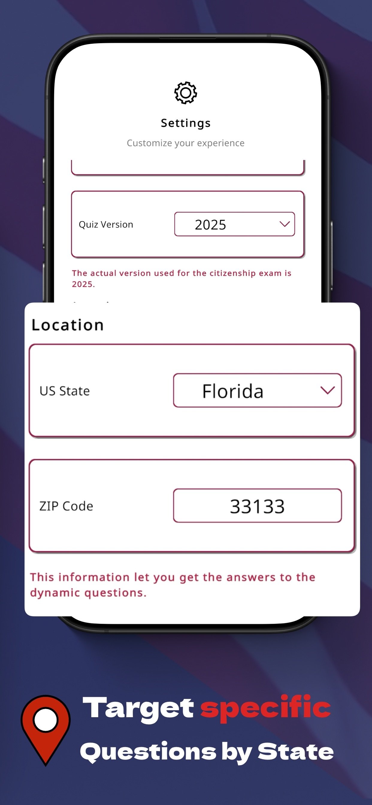 Set your state and ZIP for the location-based questions